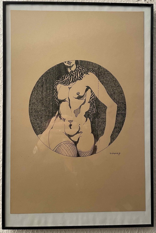 Christian Piper Pencil Drawing, original, dessin de nu, signé à la main