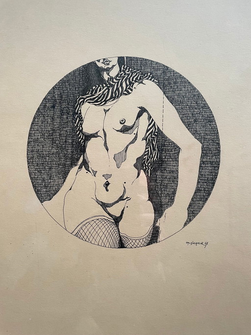 Christian Piper Pencil Drawing, original, dessin de nu, signé à la main
