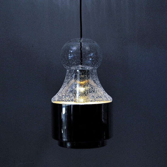 Image 1 of Lampe suspendue vintage en laiton et verre par Jonas Hidle pour Høvik Verk, Norvège 1970