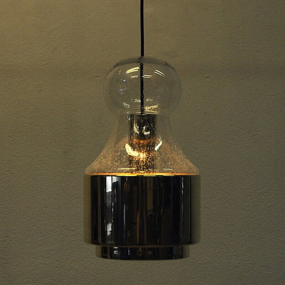 Image 1 of Lampe suspendue vintage en laiton et verre par Jonas Hidle pour Høvik Verk, Norvège 1970
