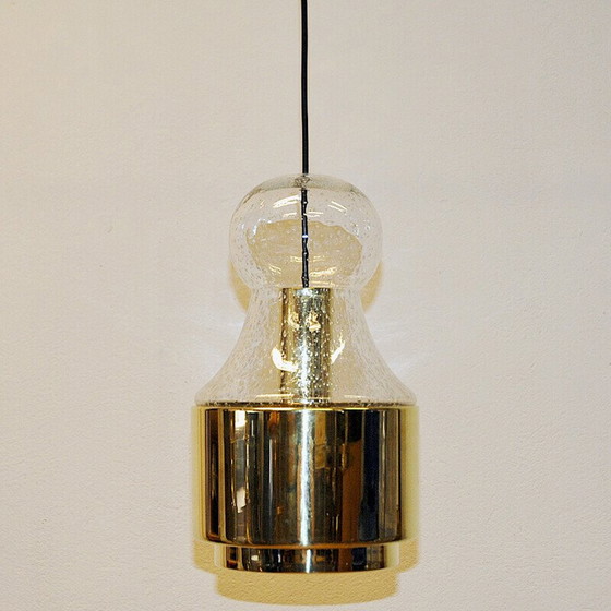 Image 1 of Lampe suspendue vintage en laiton et verre par Jonas Hidle pour Høvik Verk, Norvège 1970