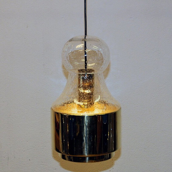 Image 1 of Lampe suspendue vintage en laiton et verre par Jonas Hidle pour Høvik Verk, Norvège 1970