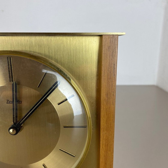 Image 1 of Horloge de table vintage en bois et laiton pour Zentra, Allemagne 1970