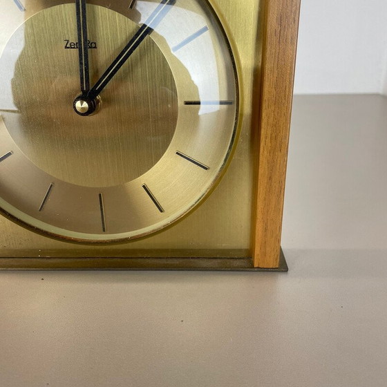 Image 1 of Horloge de table vintage en bois et laiton pour Zentra, Allemagne 1970