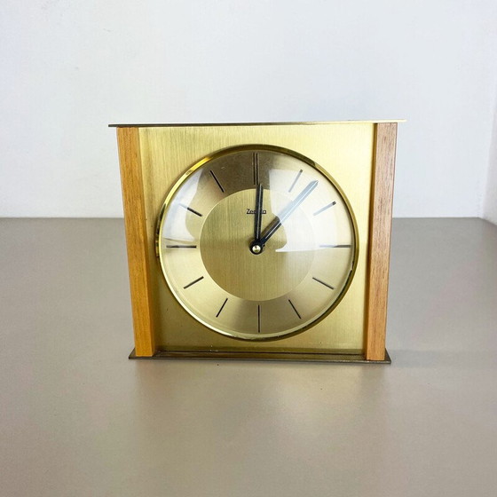 Image 1 of Horloge de table vintage en bois et laiton pour Zentra, Allemagne 1970