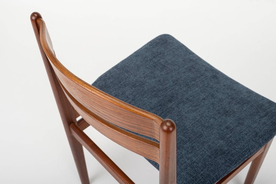 Image 1 of Chaises de salle à manger vintage en teck et tissu bleu, 1960S, ensemble de 4