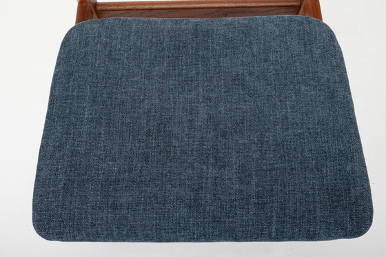 Image 1 of Chaises de salle à manger vintage en teck et tissu bleu, 1960S, ensemble de 4