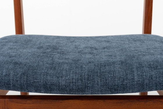 Image 1 of Chaises de salle à manger vintage en teck et tissu bleu, 1960S, ensemble de 4