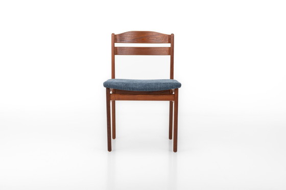 Image 1 of Chaises de salle à manger vintage en teck et tissu bleu, 1960S, ensemble de 4