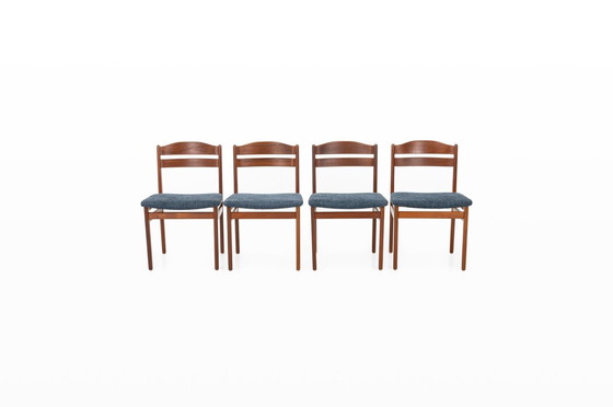 Image 1 of Chaises de salle à manger vintage en teck et tissu bleu, 1960S, ensemble de 4