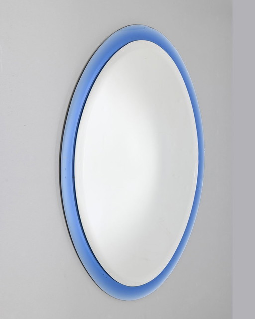 Miroir vintage des années 70 en cristal bleu Design A.Lupi for Cristal Luxor par Antonio Lupi, 1970