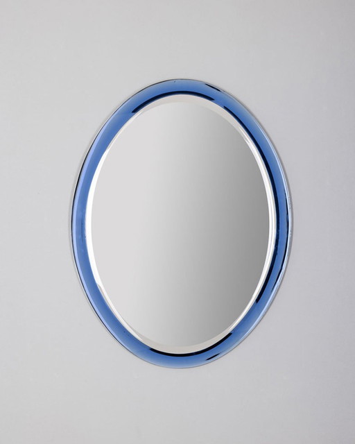 Miroir vintage des années 70 en cristal bleu Design A.Lupi for Cristal Luxor par Antonio Lupi, 1970