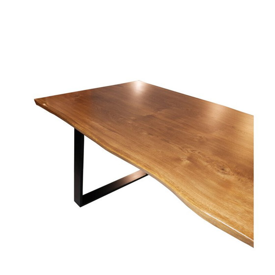 Image 1 of Table Vintage Plank en bois de chêne et structure en métal noir