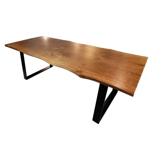 Table Vintage Plank en bois de chêne et structure en métal noir