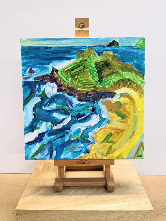 Image 1 of St Ives Porthmeor Beach & Island From Ayr Canvas Nigel Waters Original Signed