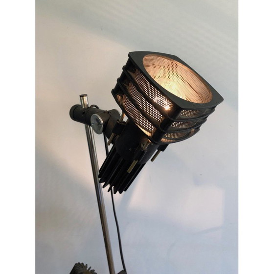 Image 1 of Lampadaire vintage en métal chromé et laqué noir par Parquet Design, France 1980