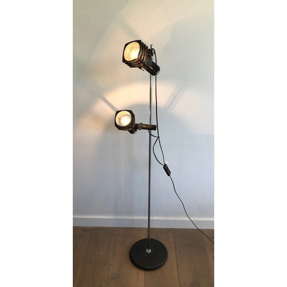 Image 1 of Lampadaire vintage en métal chromé et laqué noir par Parquet Design, France 1980