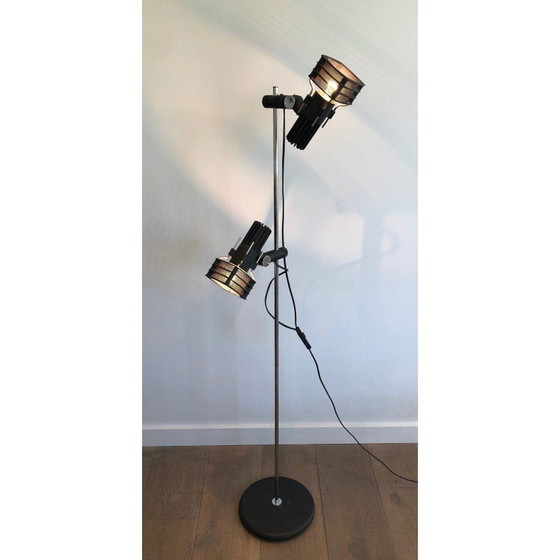 Image 1 of Lampadaire vintage en métal chromé et laqué noir par Parquet Design, France 1980