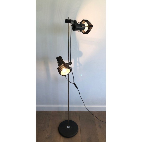 Image 1 of Lampadaire vintage en métal chromé et laqué noir par Parquet Design, France 1980