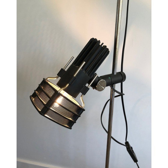 Image 1 of Lampadaire vintage en métal chromé et laqué noir par Parquet Design, France 1980