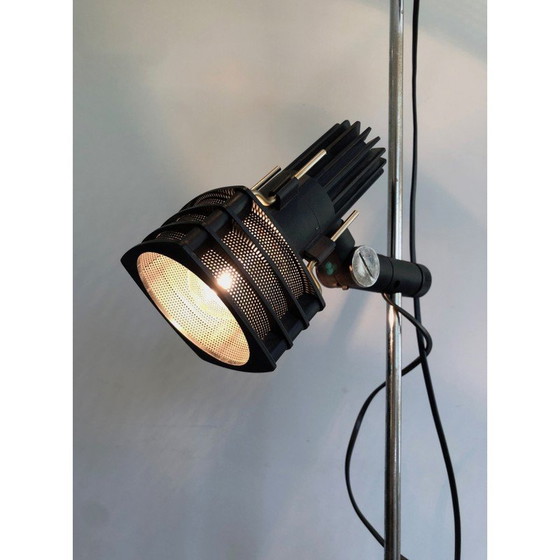 Image 1 of Lampadaire vintage en métal chromé et laqué noir par Parquet Design, France 1980