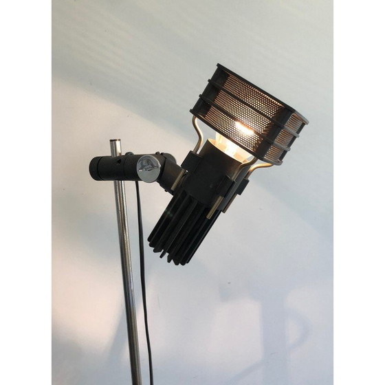 Image 1 of Lampadaire vintage en métal chromé et laqué noir par Parquet Design, France 1980