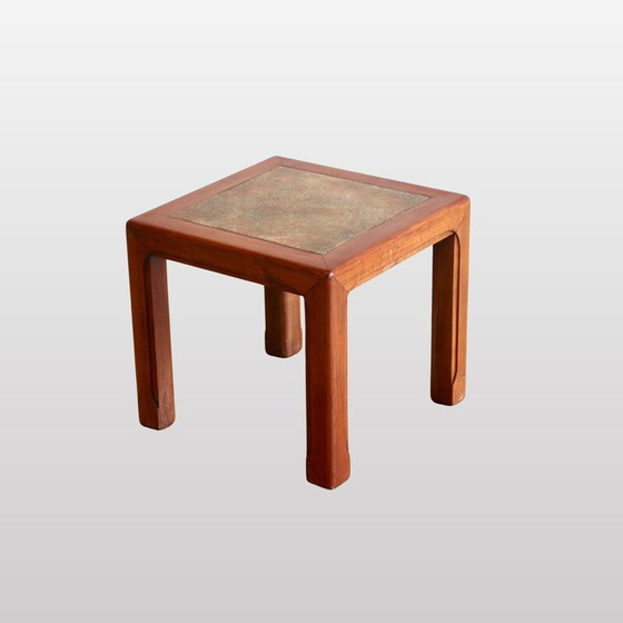 Image 1 of Paire de tables basses vintage en céramique et acajou, France 1960