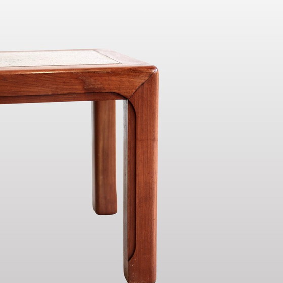 Image 1 of Paire de tables basses vintage en céramique et acajou, France 1960
