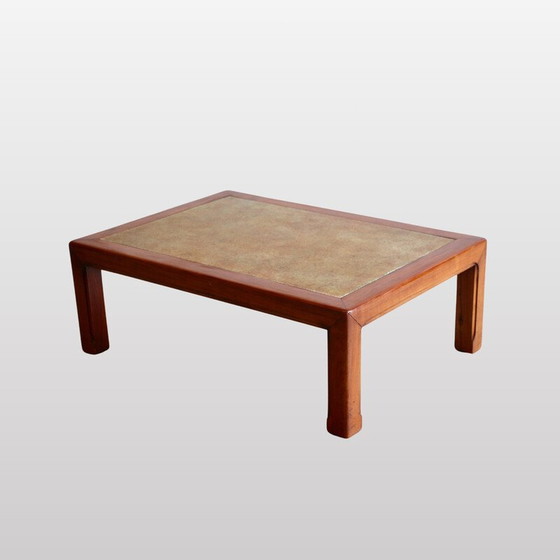 Image 1 of Paire de tables basses vintage en céramique et acajou, France 1960