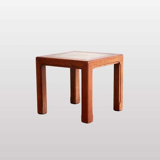 Image 1 of Paire de tables basses vintage en céramique et acajou, France 1960
