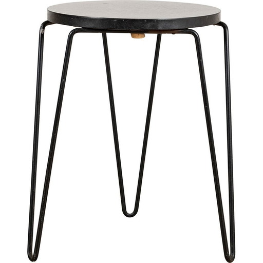 Tabouret vintage modèle "75" en bois mélaminé noir et métal par Florence Knoll pour Knoll International, 1950