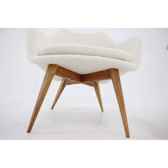 Image 1 of Paire de fauteuils Shell vintage en tissu de peau de mouton par Miroslav Navratil, Tchécoslovaquie, années 1960