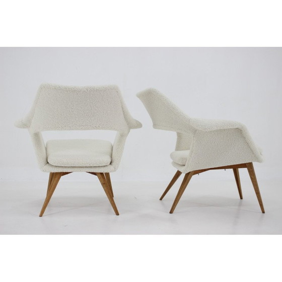 Image 1 of Paire de fauteuils Shell vintage en tissu de peau de mouton par Miroslav Navratil, Tchécoslovaquie, années 1960