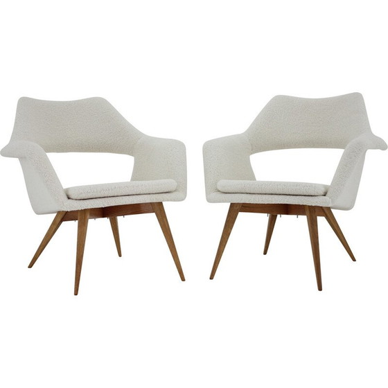 Image 1 of Paire de fauteuils Shell vintage en tissu de peau de mouton par Miroslav Navratil, Tchécoslovaquie, années 1960