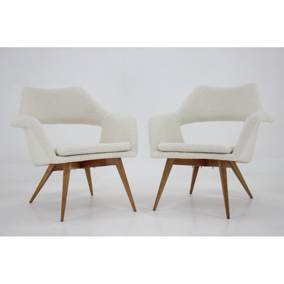 Image 1 of Paire de fauteuils Shell vintage en tissu de peau de mouton par Miroslav Navratil, Tchécoslovaquie, années 1960