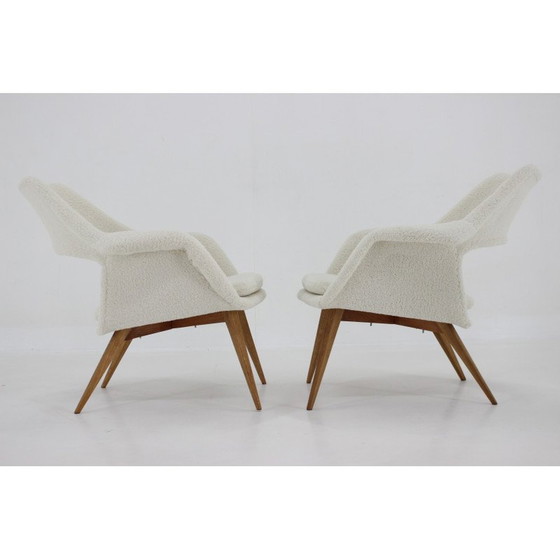 Image 1 of Paire de fauteuils Shell vintage en tissu de peau de mouton par Miroslav Navratil, Tchécoslovaquie, années 1960