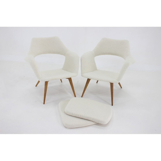 Image 1 of Paire de fauteuils Shell vintage en tissu de peau de mouton par Miroslav Navratil, Tchécoslovaquie, années 1960