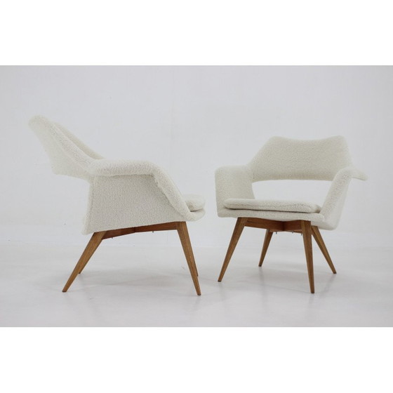 Image 1 of Paire de fauteuils Shell vintage en tissu de peau de mouton par Miroslav Navratil, Tchécoslovaquie, années 1960
