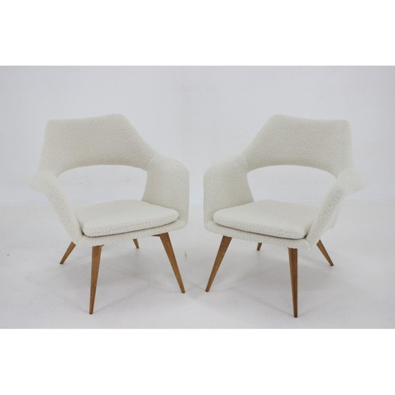 Image 1 of Paire de fauteuils Shell vintage en tissu de peau de mouton par Miroslav Navratil, Tchécoslovaquie, années 1960