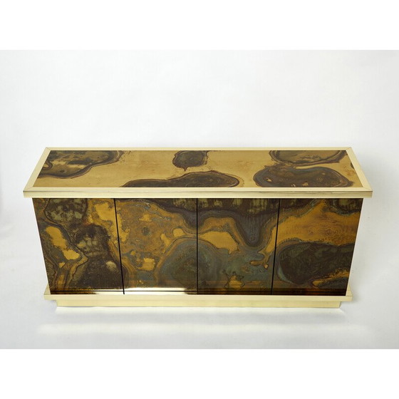 Image 1 of Buffet vintage en laiton oxydé par Isabelle et Richard Faure pour Maison Honoré, 1970