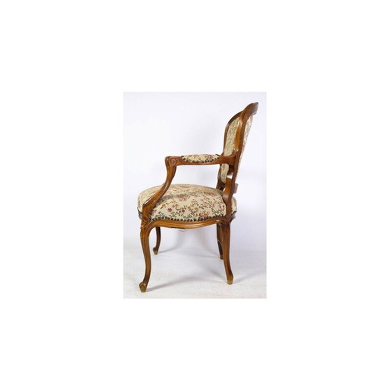 Image 1 of Paire de fauteuils néo-rococo vintage avec tissu décoré en bois clair, années 1930