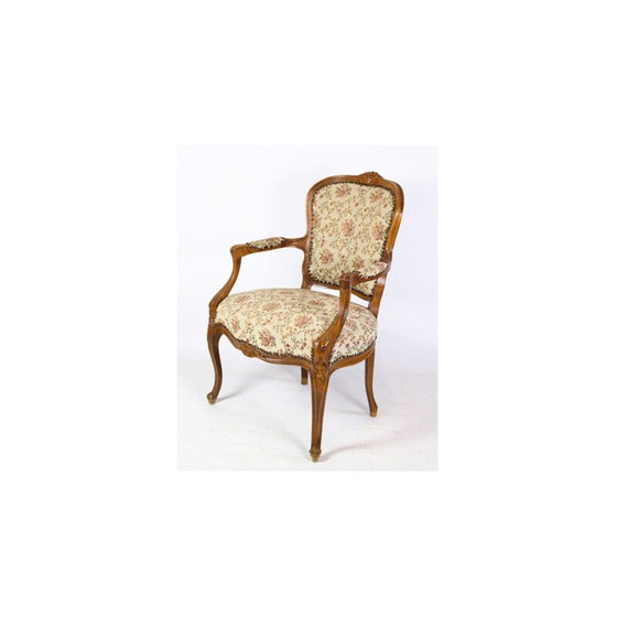 Image 1 of Paire de fauteuils néo-rococo vintage avec tissu décoré en bois clair, années 1930