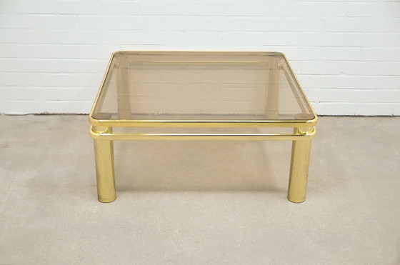 Image 1 of Table basse vintage en laiton verre fumé