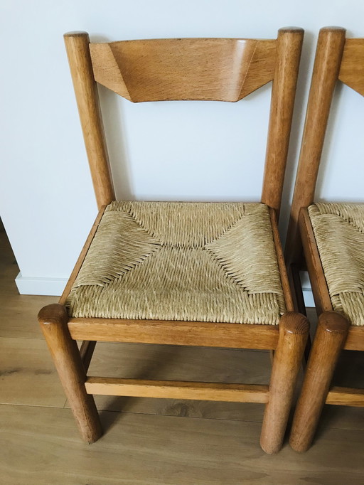 Ensemble de 4 chaises de salle à manger en chêne naturel par Vico Magistretti, années 1960