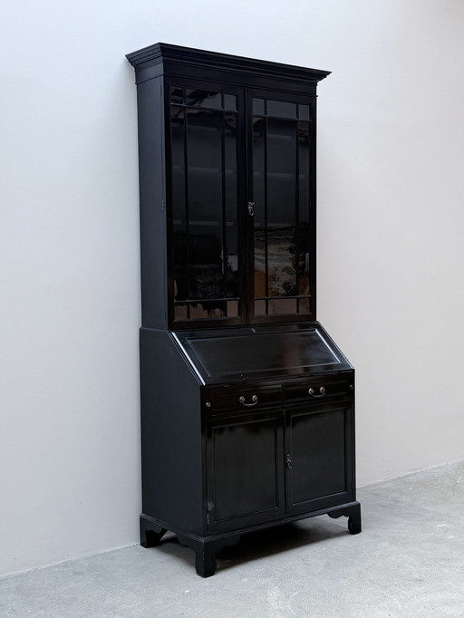 Vitrine Buffet Armoire Étagère Bois Laiton Noir Années 1950