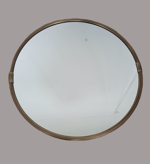 Miroir rond des années 60 avec bord en bronze