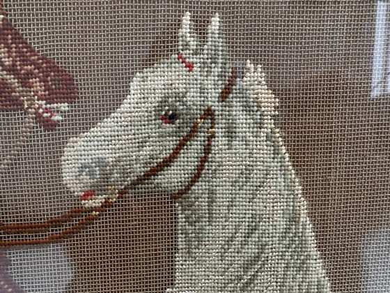 Image 1 of Écran de cheminée victorien antique à points d'aiguille