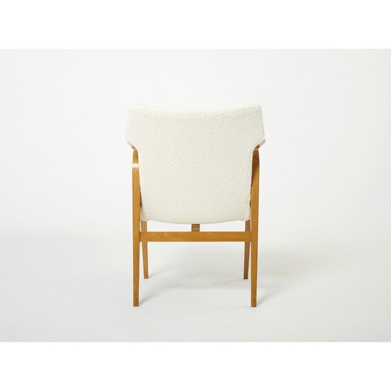 Image 1 of Paire de fauteuils compas vintage en chêne et laine bouclette par Roger Landault, 1950