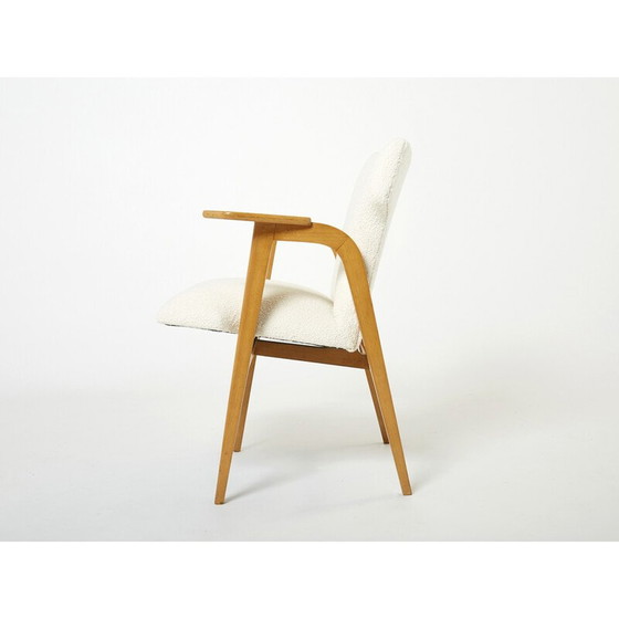 Image 1 of Paire de fauteuils compas vintage en chêne et laine bouclette par Roger Landault, 1950