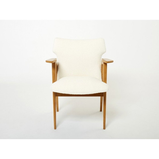 Image 1 of Paire de fauteuils compas vintage en chêne et laine bouclette par Roger Landault, 1950